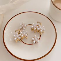 Five-petal flower pearls small grip hairpin Xian Fairy Super Fairy Hair Clip Head Accessories Hair Clip Netting Red Hair Card Top Clip