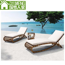 Outdoor leisure creative simple beach single hotel garden swimming pool rattan lazy recliner bed coffee table customized