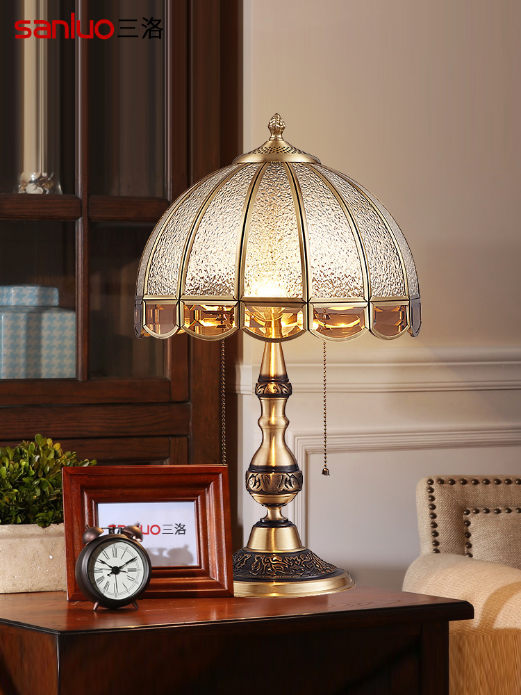 American table lamp Bedroom bed lamp Copper luxury living room lamp European retro study wedding wedding table lamp T11