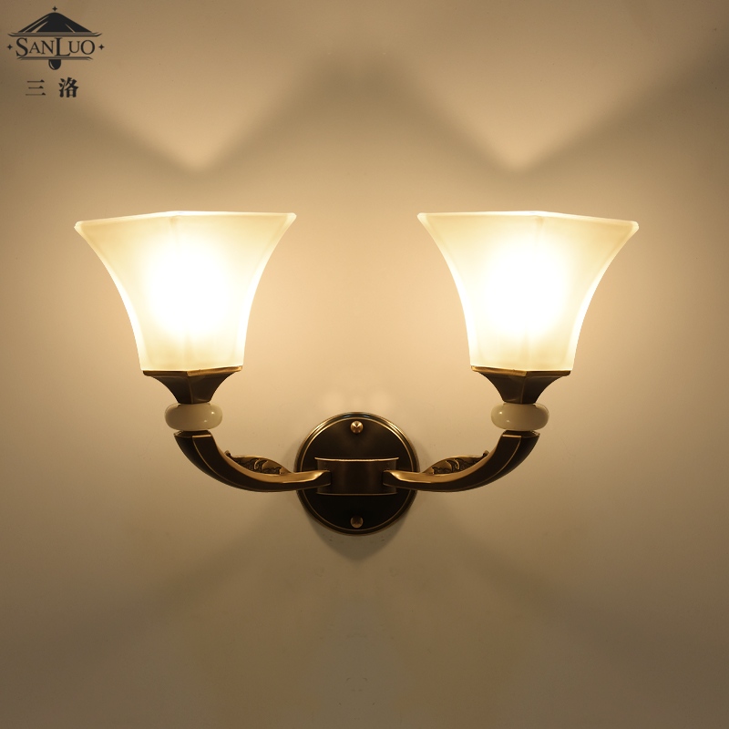 American wall lamp all copper jade living room TV wall simple modern aisle bedroom bedside lamp special 79014