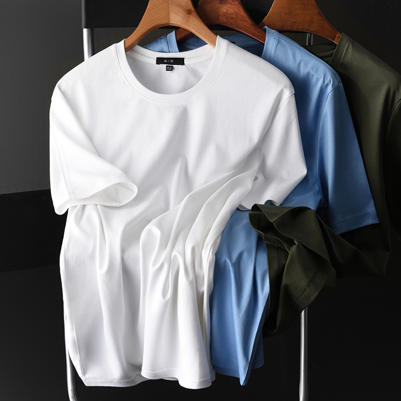 100% water-soluble Xinjiang long staple cotton men's short sleeve T-shirt round neck summer new pure white ice silk half sleeve men