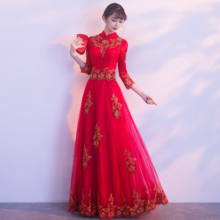 新娘敬酒服2018新款结婚秋季中式礼服女晚礼
