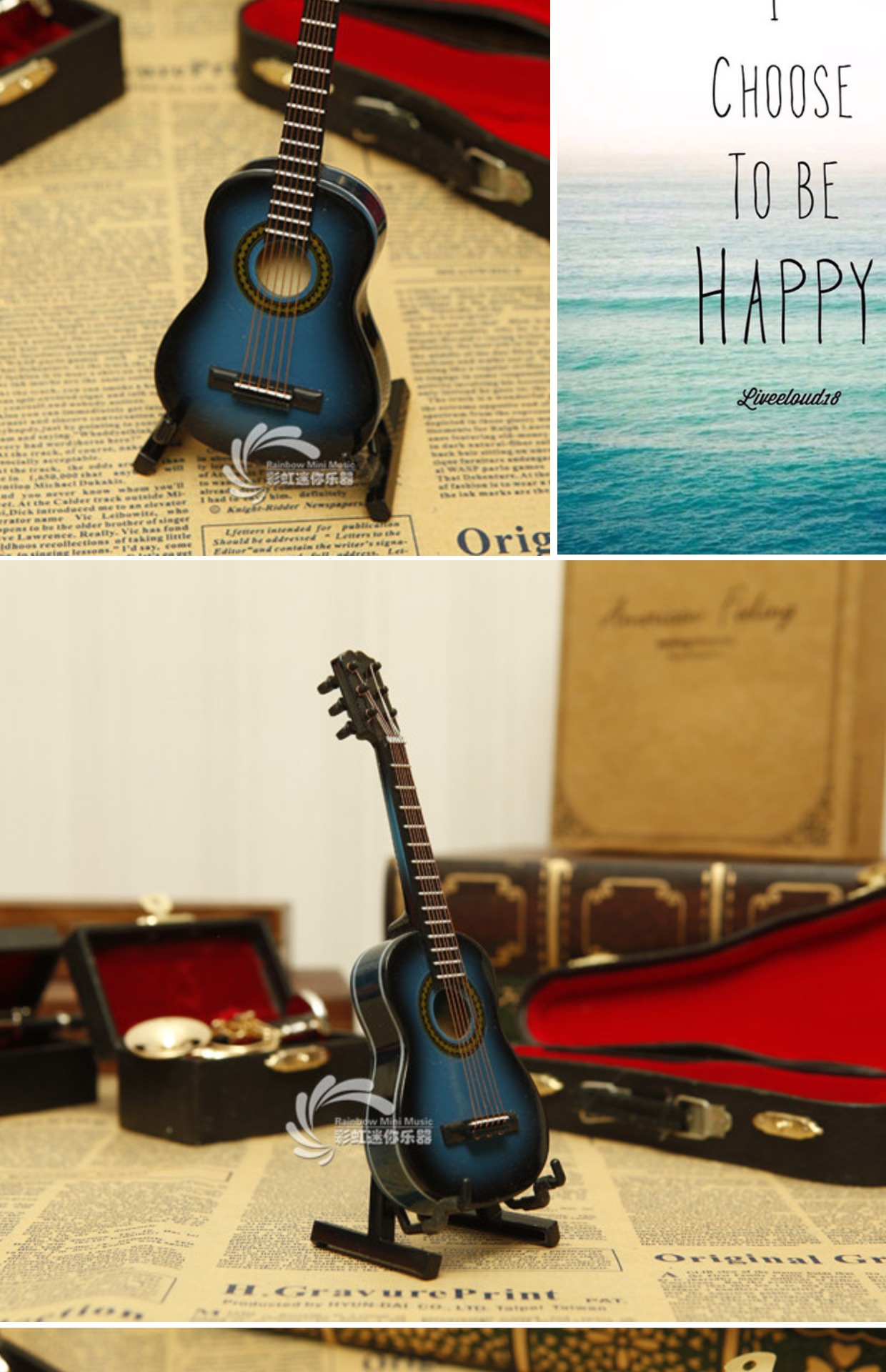 Có thể khắc nhạc cụ mini bằng gỗ màu xanh cổ điển mô hình guitar đồ trang trí xe đu xe trang trí để gửi quà tặng bạn bè các đồ trang trí nhà bếp