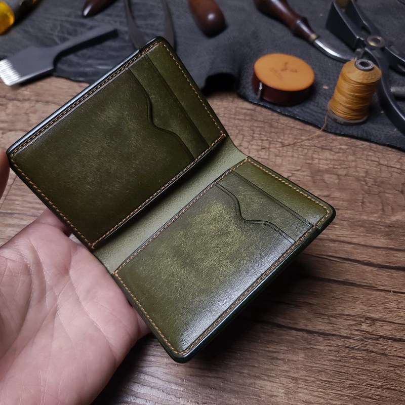 New Product: Olive Green Card Holder with 6 Card Slots, Can Hold Driver's License, Italian Special-Effect Frosted Leather, Handmade by Lu Ji