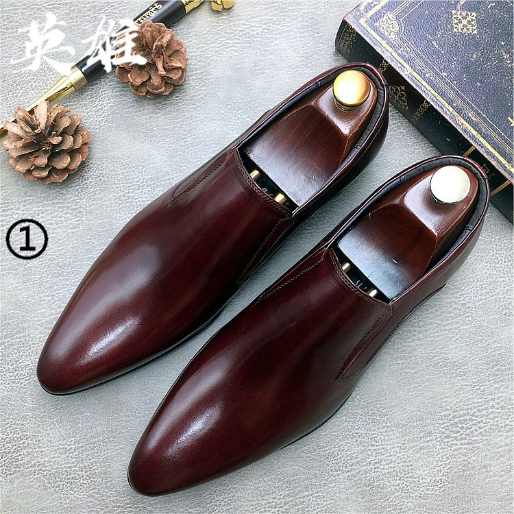 British men's leather shoes Italian business groom wedding shoes European and American pointed leather one pedal loafer trend