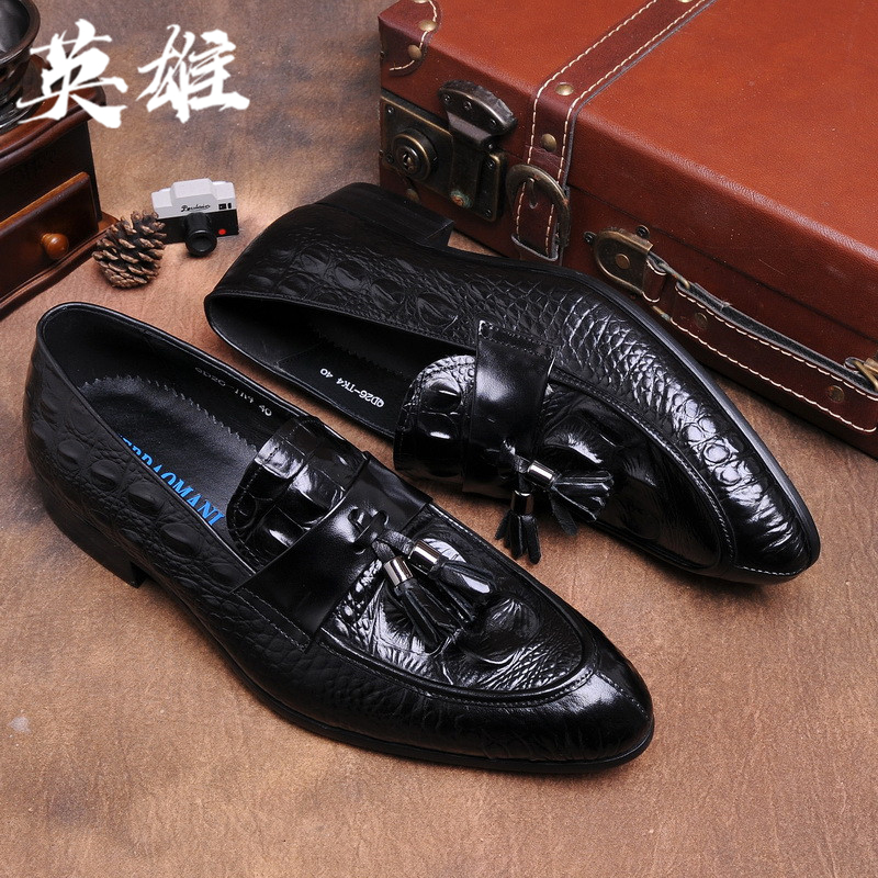 European Station Breathable Leather Shoes Men's Pointy Wedding Shoes Streaming Sucomeku Lefu Shoes Crocodile Tattooed Leather Treehead Casual Shoes Summer