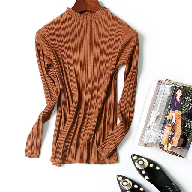 Half-high collar tight sweater women's spring pullover fashion bottoming shirt solid color long-sleeved sexy knitwear women's top