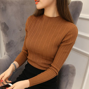 cổ áo bán cao chặt áo len nữ mùa xuân váy đầu đáy thời trang màu rắn dài sleevesexy top phụ nữ sexy knitshirt của