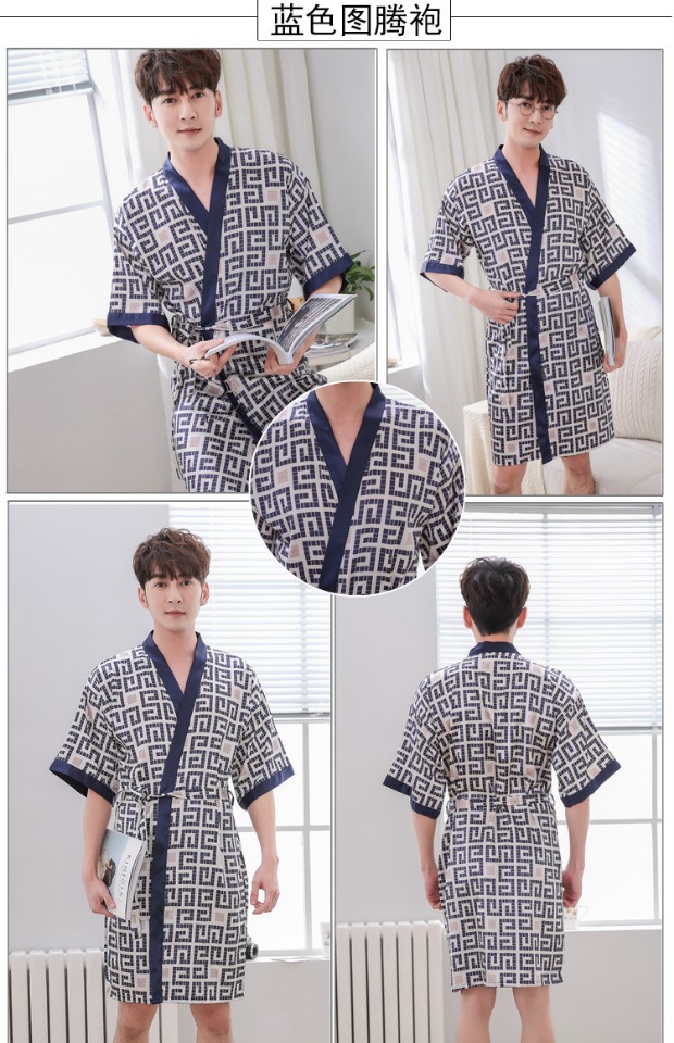 Mùa xuân và mùa thu nam dài lụa áo ngủ ngắn tay áo choàng tắm nam mùa hè mỏng mỏng gợi cảm băng lụa đồ ngủ kích thước lớn Dịch vụ nhà quần áo ngủ nam