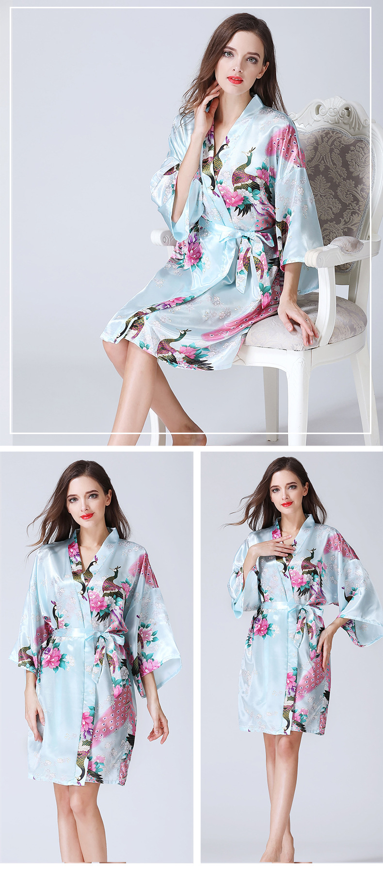 Quần áo ngủ nữ tính mùa hè băng mỏng lụa áo choàng tắm ngắn và dài phần mùa xuân và mùa thu bộ đồ ngủ lụa kích thước lớn kimono dịch vụ nhà đồ ngủ voan mỏng