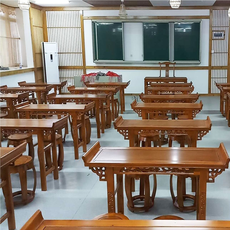 National School Table Clear Cabin Imitation Ancient Solid Wood Calligraphy Table Desks And Chairs Training Table Tutoring Class Elementary And Middle School Students Kindergarten Double