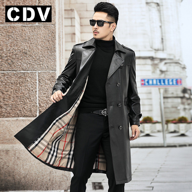 First layer cowhide 2022 Haining new leather leather jacket men's suit collar leather jacket knee-length super long windbreaker coat