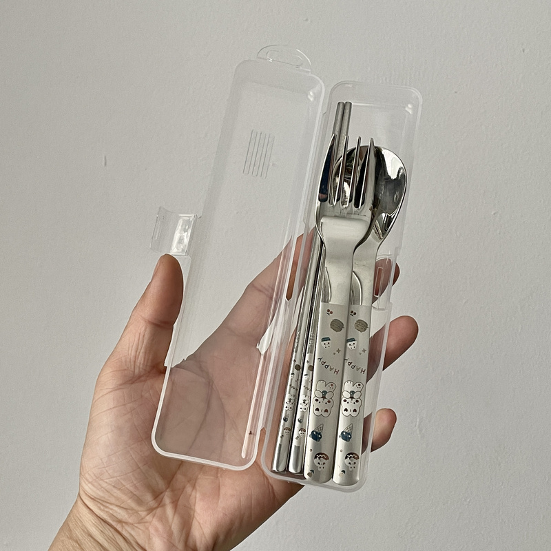 316 Stainless Steel Fork, Spoon, and Chopsticks Three-Piece Set, Cute Student Cutlery, Portable Tableware for Eating and Drinking Soup in the Cafeteria