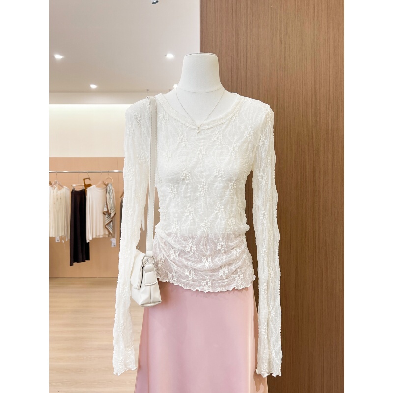 【Same Style as Physical Stores】Pure and Gentle Style Lace Crochet Long-Sleeve Top, Slightly Sheer and Slim-Fit Lace Blouse 【Same Style as Physical Stores】Pure and Gentle Style Lace Crochet Long-Sleeve Top, Slightly Sheer and Slim-Fit Lace Blouse