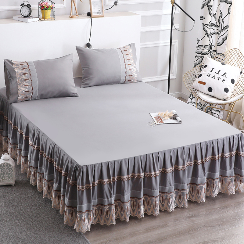 European solid color lace single bed skirt bed cover Bed single Simmons protective cover 1 8m bed cover non-slip summer