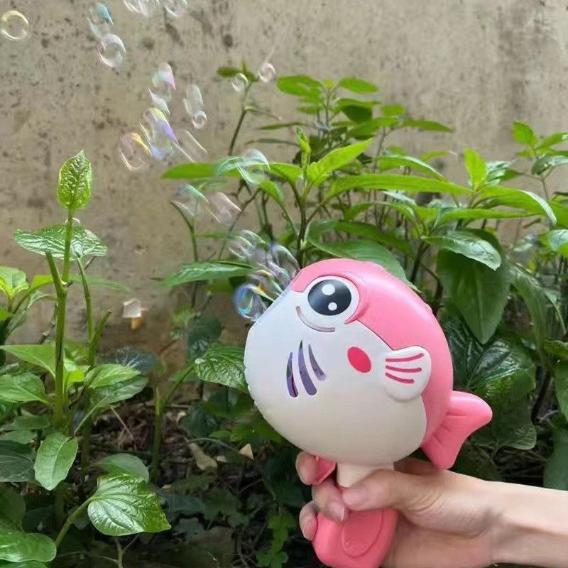 Porous bubble machine children's automatic electric water-proof hand-held blowing bubble net red with the same girl heart bubble fish