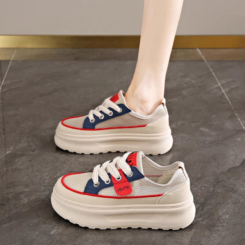 Hong Kong Genuine Leather Thick-Soled Mesh Shoes for Women 2026 New Summer Thin Breathable Hollow Platform Canvas Shoes Casual Sneakers