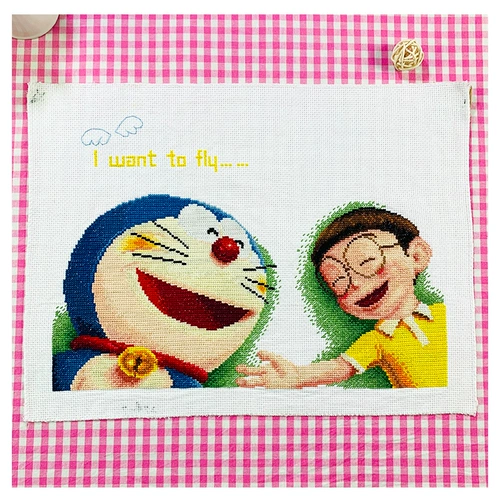 Вышитая чистая ручная ручная ручная масса, египетская хлопчатобумажная стежка, изготовленная из вышита Doraemon, вышитая ткань