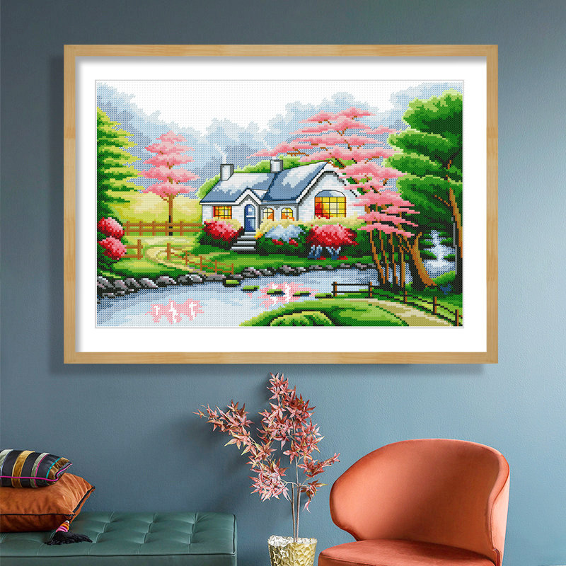 Cross embroidery small European landscape embroidery living room bedroom full embroidery with hand line embroidery 2022 new self embroidery