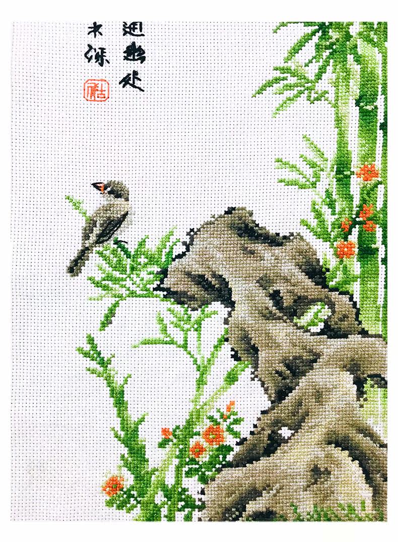 Готовая вышивка крестом 纯手工已绣好的春天埃及长绒棉十字绣成品中国风梅兰竹菊安格绣布