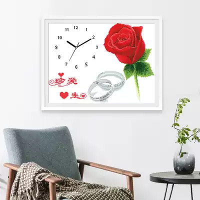 True love eternal cross-stitch watch small rose wall clock living room dining room printing new thread embroidery handmade self-embroidery