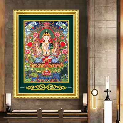 Cross-stitch living room 2021 new thread embroidery four-arm Guanyin buddhist Thangka version of the entrance handmade Chinese style self-embroidery