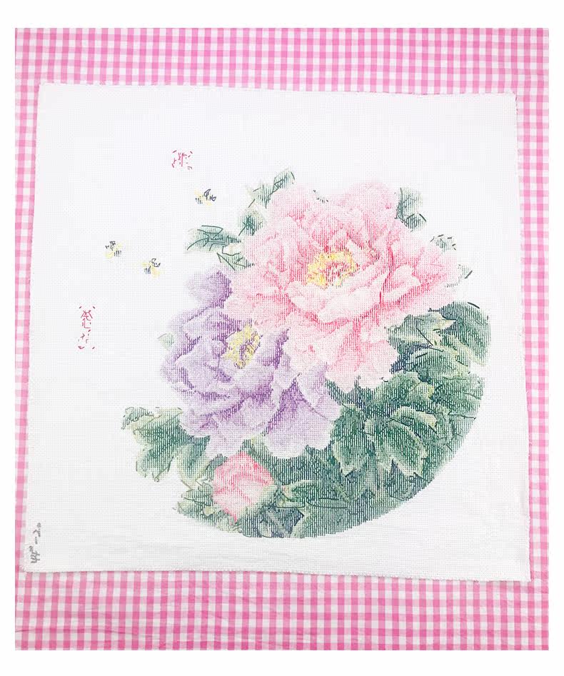 Готовая вышивка крестом 纯手工已绣好的春天埃及长绒棉十字绣成品花开富贵牡丹花安格绣布