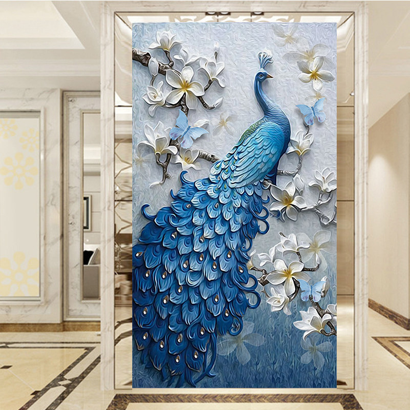 Cross embroidered diamond painting full drill 2022 new living room minimalist modern handmade peacock vertical version small diamond embroidery