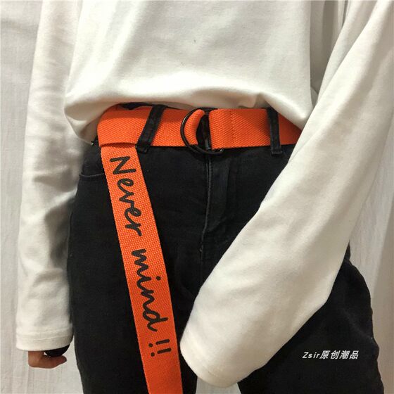 Trendy printed belt Korean version of men and women all-match casual non-porous canvas belt student military training durable double-ring buckle belt