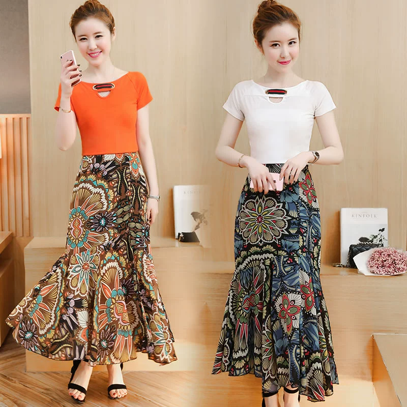 Mùa hè mới của phụ nữ Hàn Quốc Slim voan váy hoa dài phù hợp với váy thời trang váy hai mảnh thủy triều - Váy eo cao