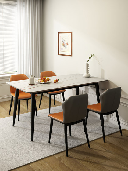 岩板餐桌家用小户型现代简约轻奢吃饭桌子长方形大理石餐桌椅组合