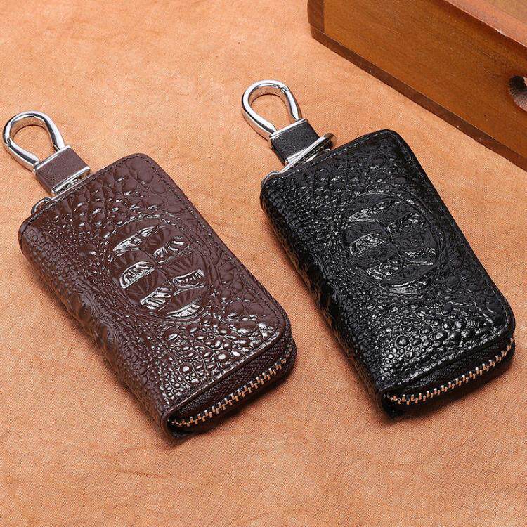 Key Case Men's Leather Multifunctional Zipper Crocodile Back Car Key Case Unisex Key Card Case for Men and Women