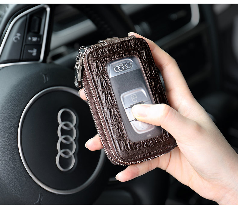 First-Layer Cowhide Men's Multifunctional Genuine Leather Key Bag, Waist-Hanging Key Holder, Women's Large-Capacity Car Key Bag, Universal