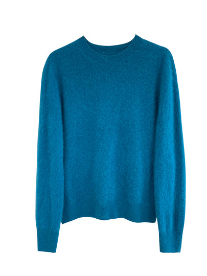 PIAOIN轻奢羊绒拉毛圆领无缝一体针织衫女欧美风宽松套头毛衣秋冬