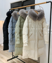  Limited edition 850 Korean version of big hairy collar loose down jacket womens mid-length over-the-knee long thick pike jacket