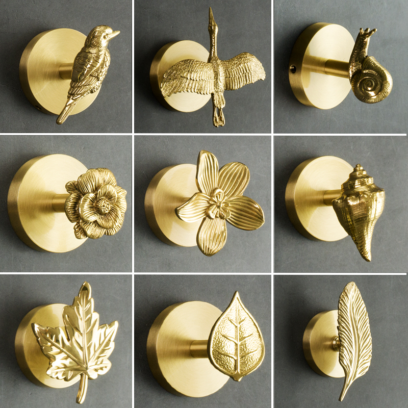 French-Style Animal and Plant Copper Light Luxury Creative Decorative Coat Hook, Adhesive Hook for Entryway, Bedroom, Behind Door, No Drilling Required