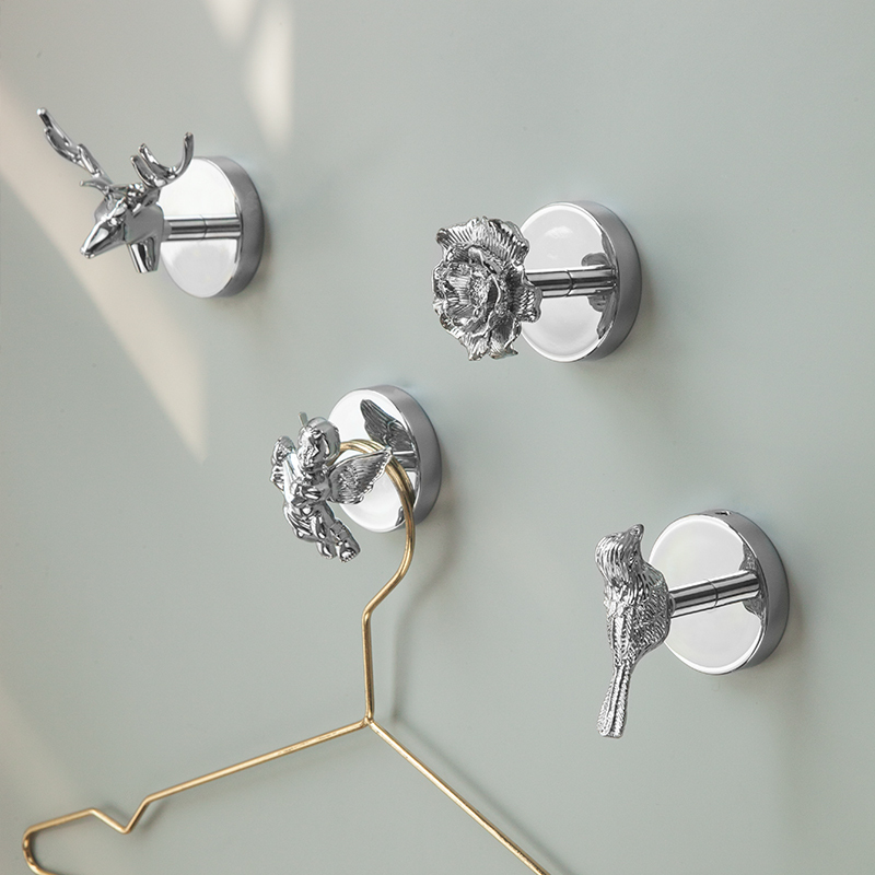 Nordic Creative Clothes Hook Wall-Mounted Wardrobe Hanger Entryway Antique Silver No-Drill Towel Coat Rack