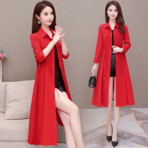  Windbreaker womens mid-length 2021 spring and autumn new Korean version of the popular loose jacket big red thin temperament small man