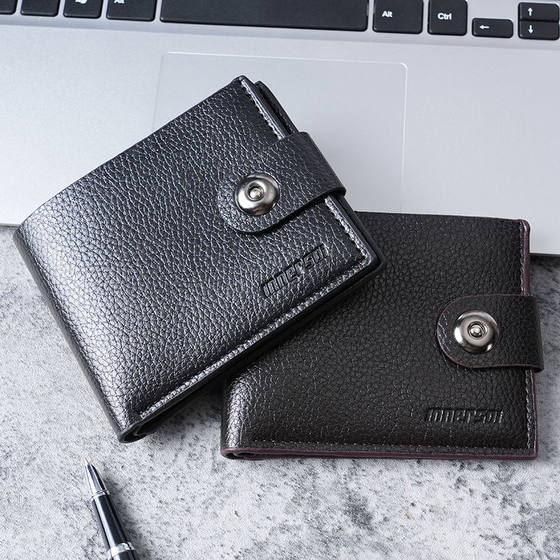 休闲复古男士钱包短款2025新款带拉链带扣大容量荔枝纹横款软皮夹