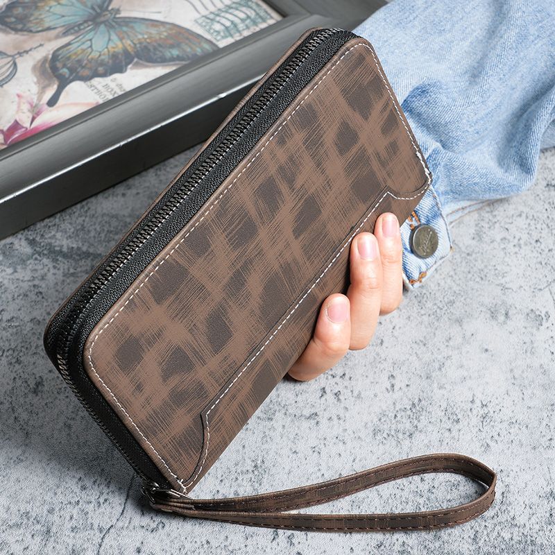Wallet Men's Long Zipper Wallet Men's Leather Wallet Multi-Functional Card Holder Large Capacity Clutch Bag Multi-Card Slot Handbag