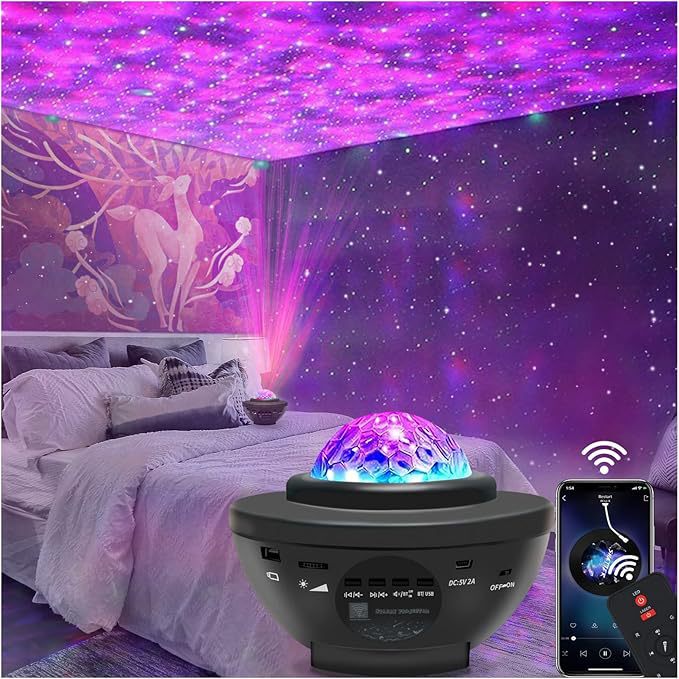 Wireless Audio Starry Sky Lamp USB Bluetooth Speaker Music Projection Lamp Water Ripple Rotating Atmosphere Lamp Bedroom Night Light