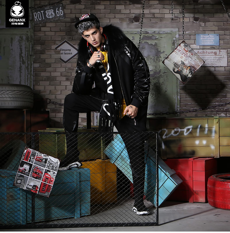 GENANX sét triều thương hiệu áo cặp đôi mùa đông thời trang mới hip hop in teen lông cổ áo nam đồ cặp với người yêu