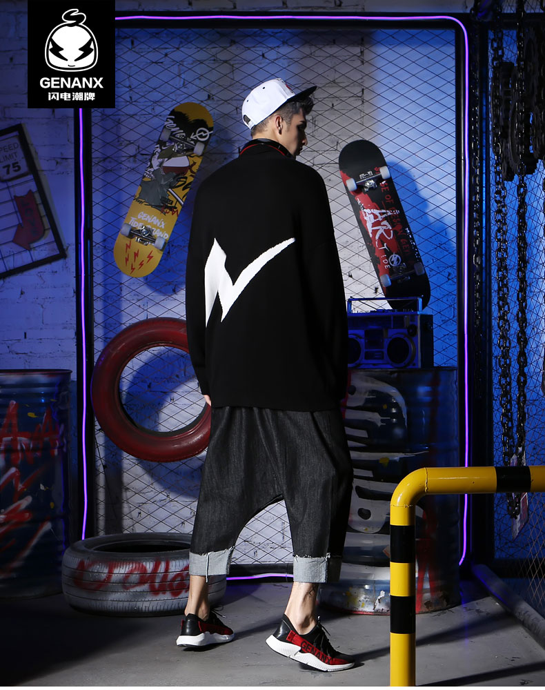 GENANX áo chống sét cao cổ áo len nam phiên bản Hàn Quốc của hip hop in thời trang mùa thu mới đồ đôi nam nữ
