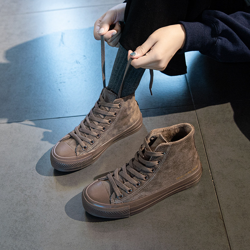 In the winter of 2022, new high - gang plus heat canvas shoes female shoes and blast cotton cotton shoes