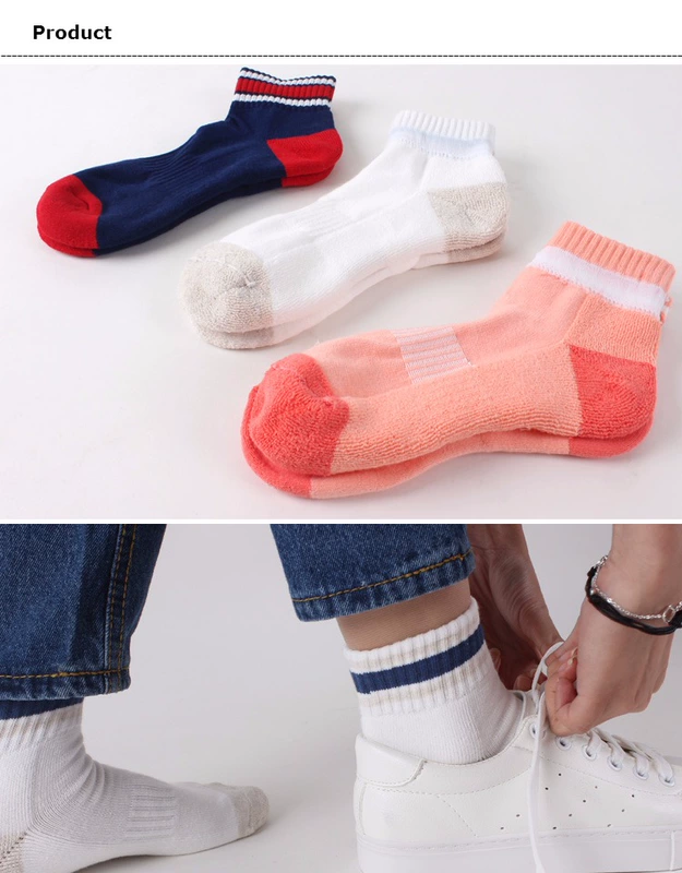 Vớ cotton nữ dày lên dưới cùng sọc ống vớ cotton trắng bốn mùa vớ thể thao chạy bộ - Vớ hàng tuần