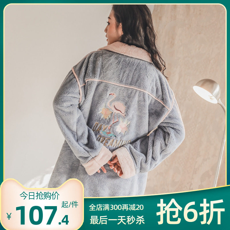 Autumn and winter confinement clothes flannel thickening and velvet warm pregnant women pajamas coral velvet postpartum nursing large size suit