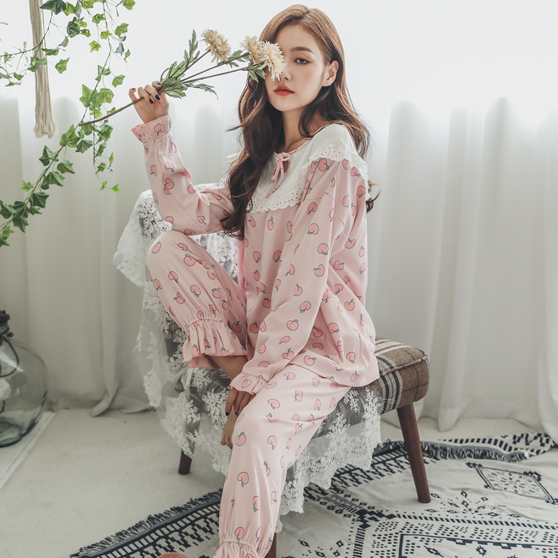 Lunar Subsuit Spring autumn season Two sets of pure cotton postnatal pregnant woman's pyjamas during pregnancy maternal breastfeeding lacerator household clothes