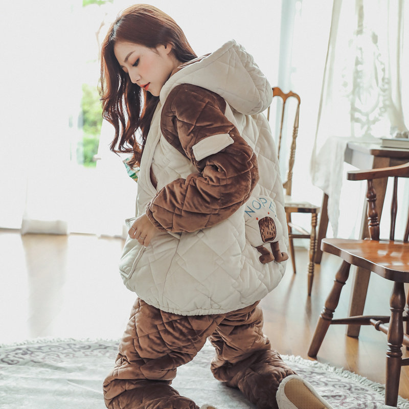 Lunar Subsuit Postnatal Pregnant Woman Breastfeeding Pyjamas Autumn Winter Suit Home Conserved Large Size Pinch Cotton Thickened Garnter December