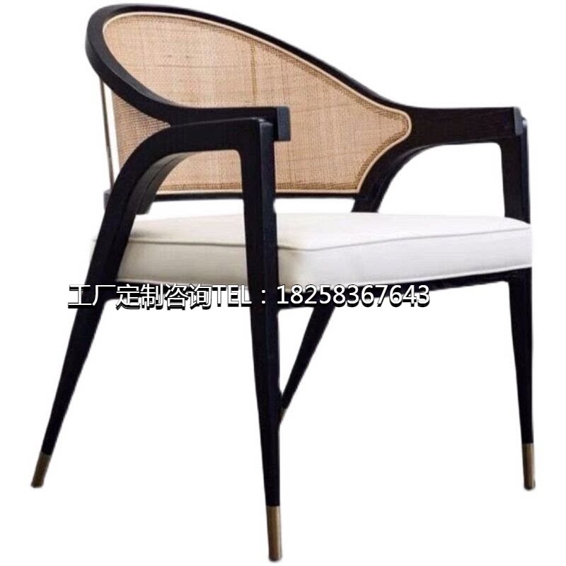 New Chinese solid wood dining table and chair combination modern minimalist homestay dining room rattan dining chair designer leisure chair