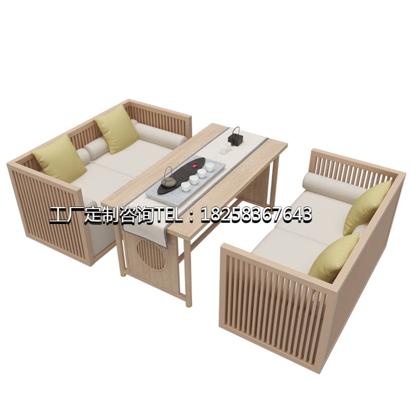 New Chinese solid wood sofa simple vertical stripes Nordic Zen fabric sofa B&B club hotel furniture customization